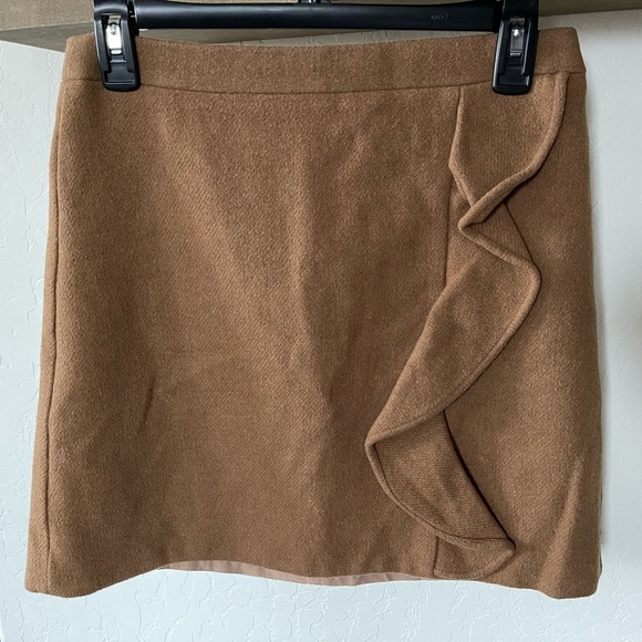 J. Crew| Wool, Laine Brown-Tan Mini Skirt with Ruffle Detail—Size 0••• - Picture 3 of 14